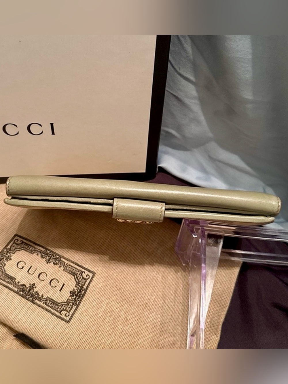 Gucci GG Canvas Heart Continental Wallet Tan Leather w/ Box Dust Bag COA - Picture 6 of 16
